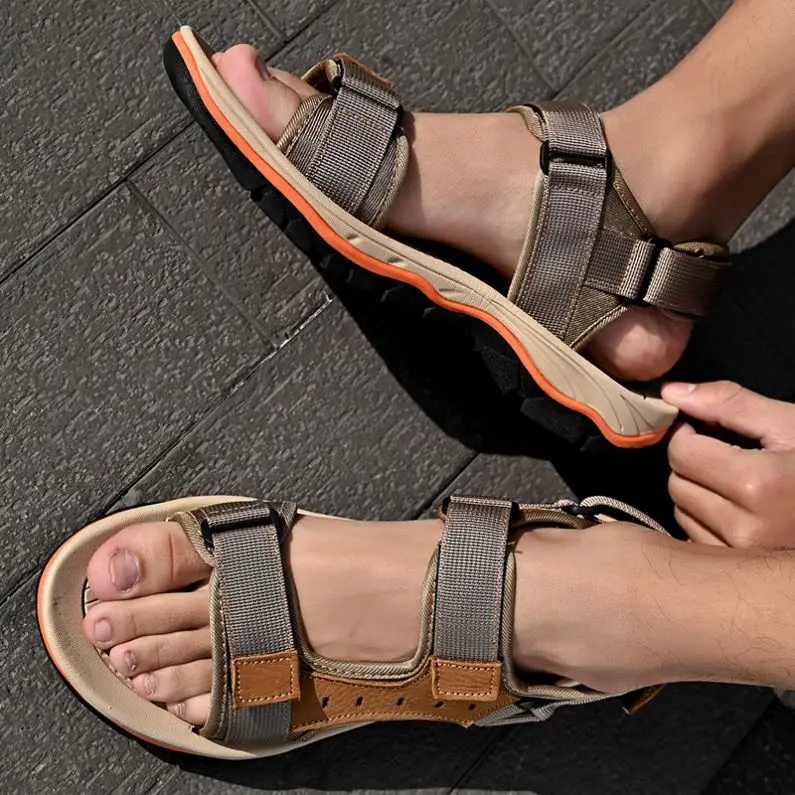 Sport Sandal Shoes For Men Genuine Leather With Webbing Woven Strap Buckle Sandals Men