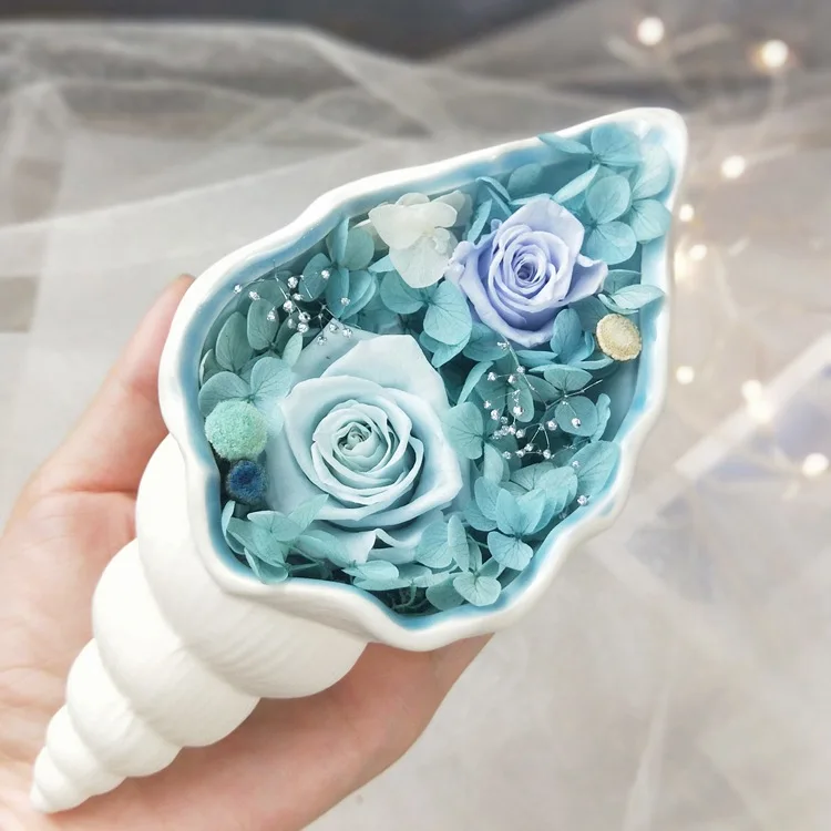 Blue ocean wind small conch ceramic flower ornaments container jewelry storage ashtray