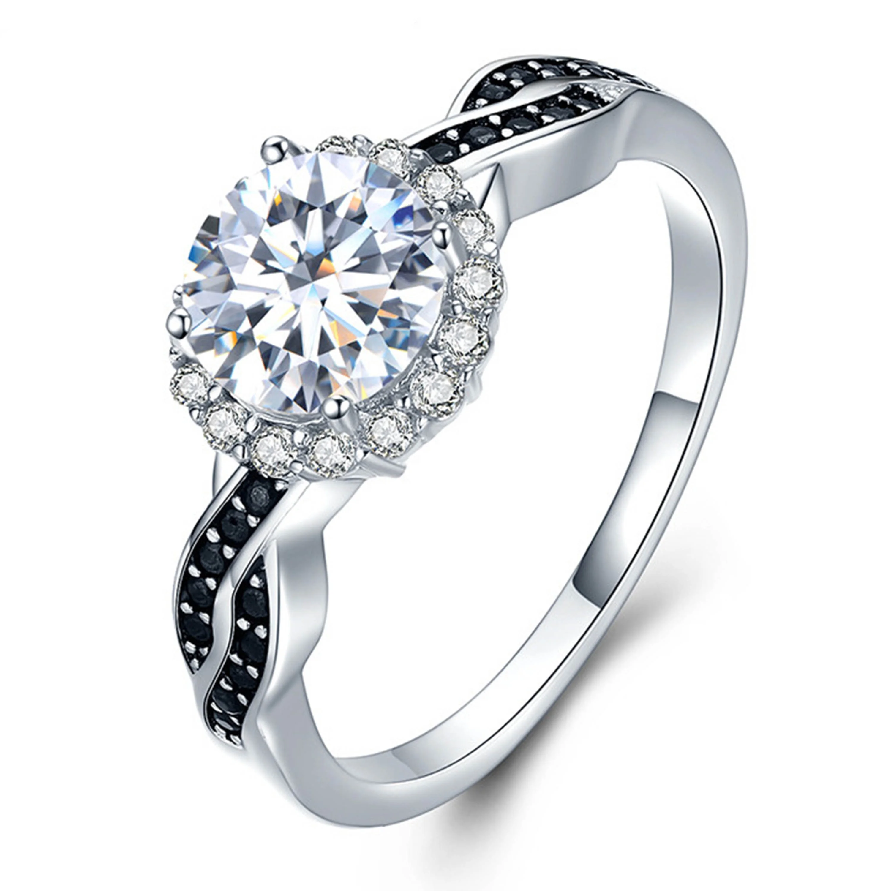  Factory Wholesale 925 Sterling Silver Round Shape White Zircon With Black
