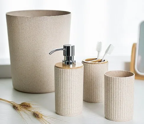 Nordic resin white washroom accessories bathroom accessories sets  with large trash can