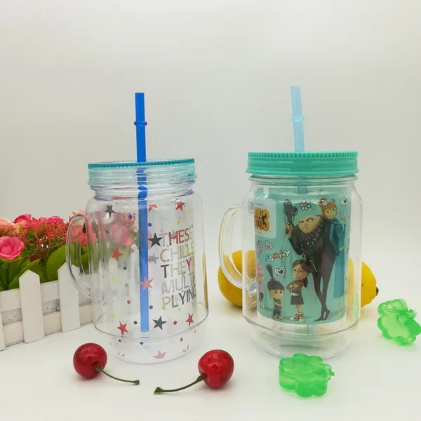 Factory sale mason jar with handle and straw double wall mason jar
