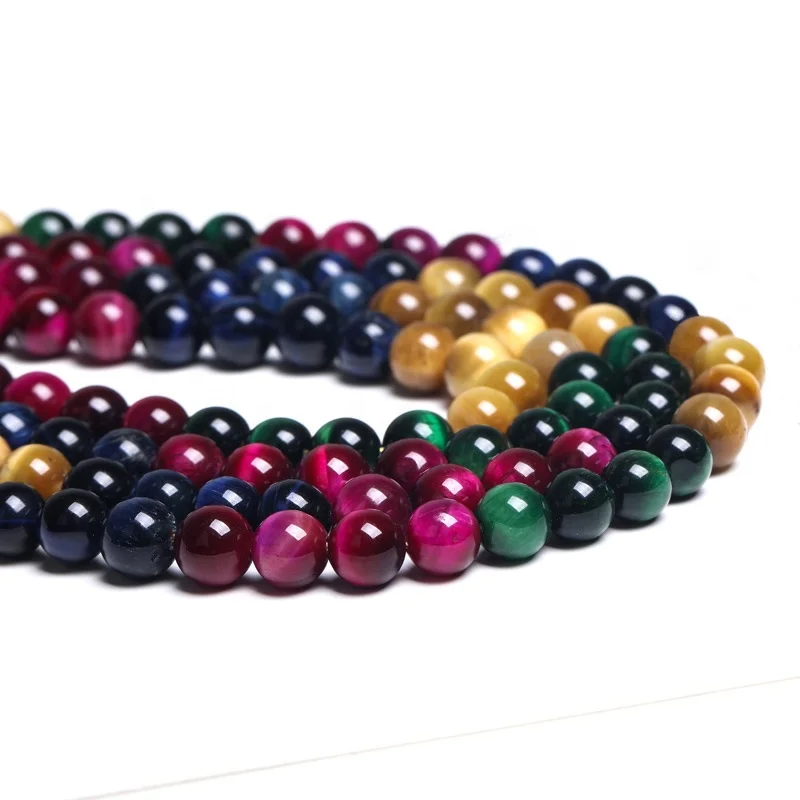 Wholesale natural gemstone 4/6/8/10/12/14mm mixed colors smooth round tiger eye stone loose beads for diy jewelry making
