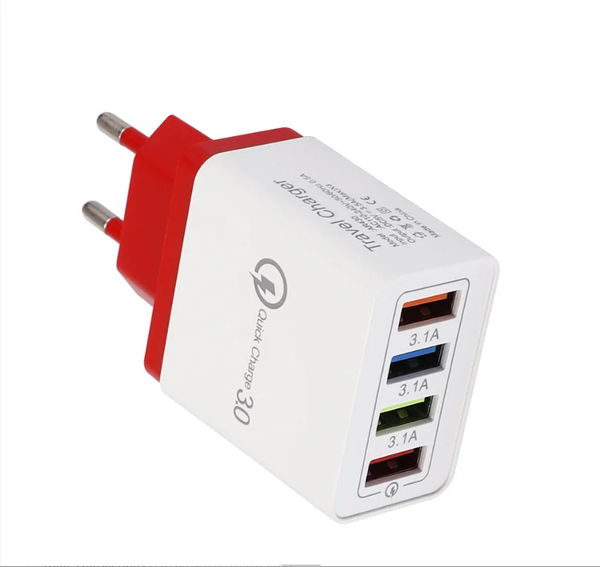 Colorful EU US 4 Port USB Chargers Charging QC 3.0 Travel USB Wall Charger