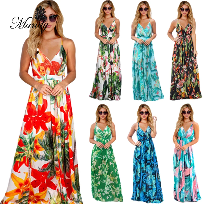 2023 New Arrival Women Plus Size Long Fashion Bohemian Dress Summer Casual Dresses Print Elegant White Clothing Woman Floral