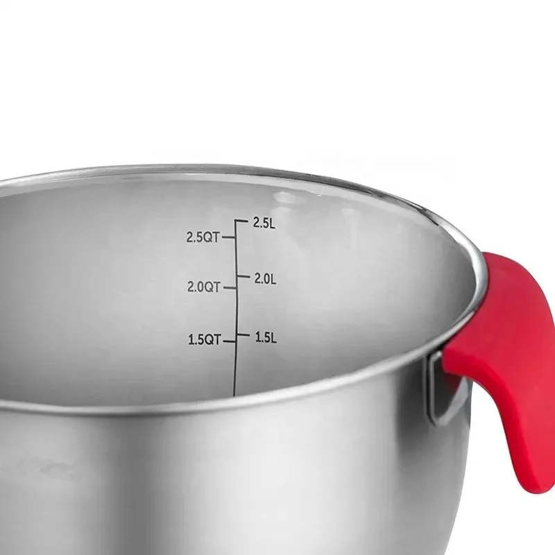 Wholesale High Quality Silicone Base Egg Basin 304 Stainless Steel Mixing Salad Bowl With Handle