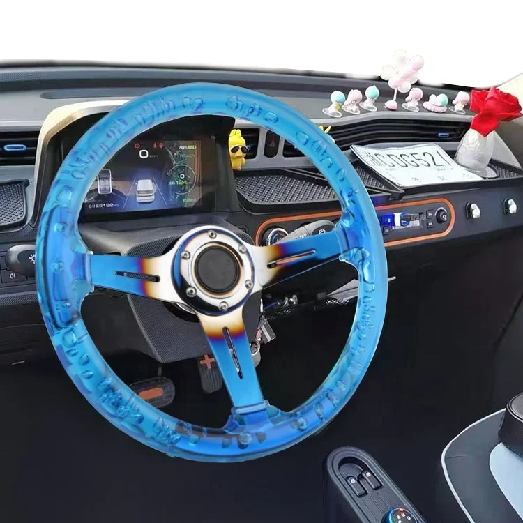 Аксессуары для JDM Гоночный Универсальный 14 дюймов 350 мм Кристальный светящийся акриловый Автомобильный руль титановый сгоретый синий Нео хромированный Кронштейн
