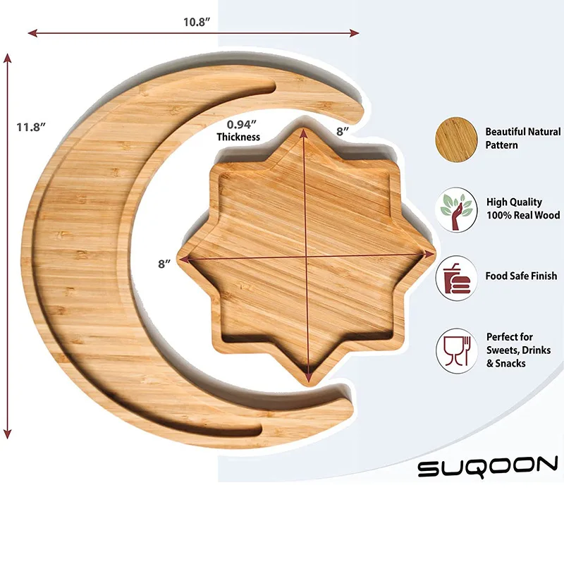 kaan Star Moon Dried Fruit Ramadan Wood Muslim Islamic Gifts Eid al-Fitr Mubarak Wood Fruit Hotel Dinner Plate Decoration