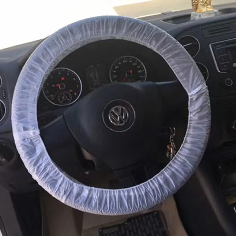 Одноразовый прозрачный пластиковый чехол на руль автомобиля белого цвета HDPE