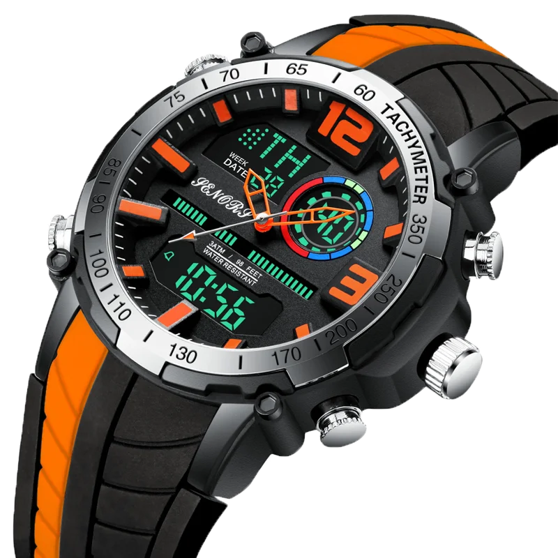 Наружные водонепроницаемые мужские часы с двойным дисплеем, спортивные мужские цифровые часы со светодиодной подсветкой