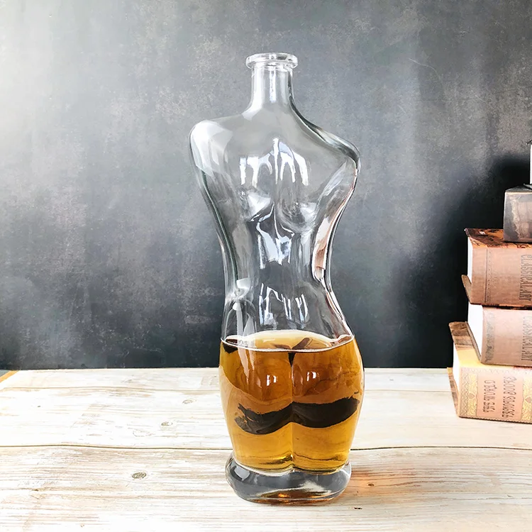 Woman Shape 750ml Glass Rum Wine Bottle for Liquor