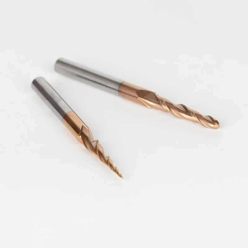 WEIX TOOL Supply HRC60  Tisin Coated 2/3/4 Flutes Tapered Ball Nose Mill Cutter 3D Carving Router Bit