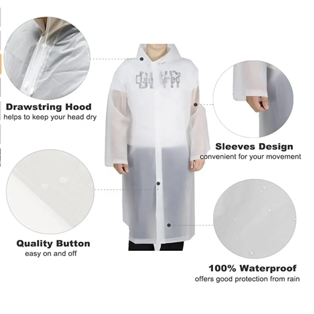 
Raincoat with Hood and Elastic Cuffs, Reusable Poncho Portable EVA RAINWEAR Women Adults Men Single-person Rainwear Girls Hiking 