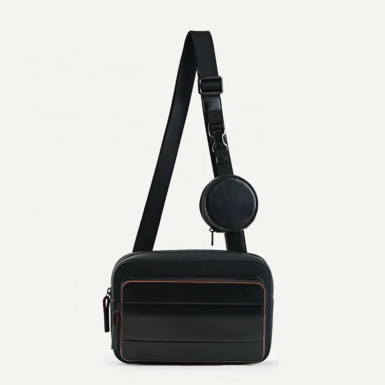 Custom Fashion Waterproof Mens Bags Black Vegan Smooth Leather Casual Travel Small Crossbody Bag Sling Single Shoulder Bag Men