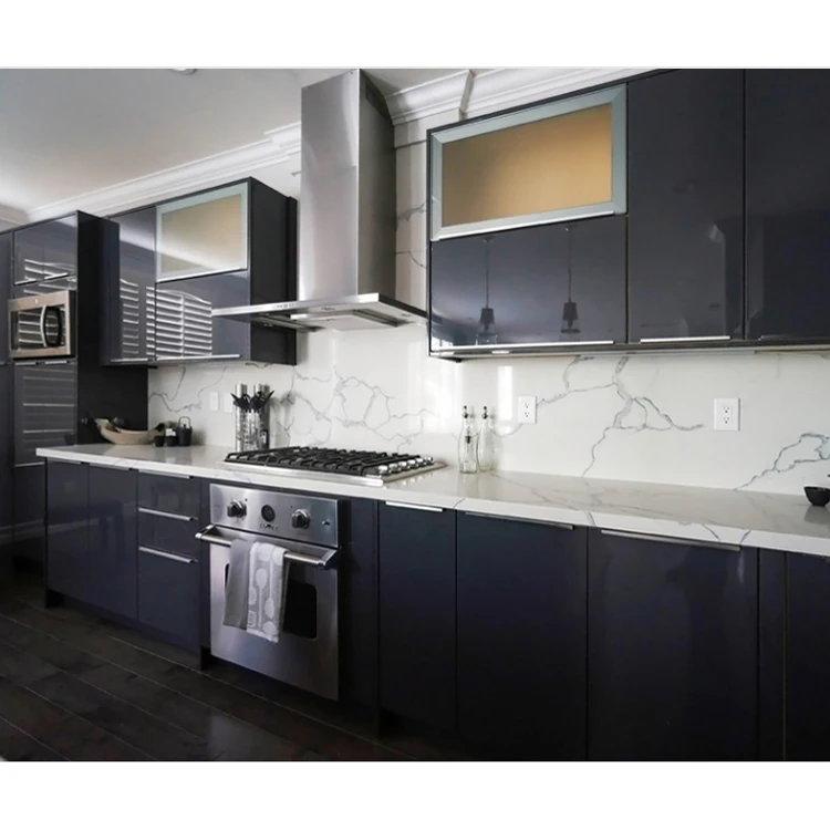 BFP Custom Free Design Kitchen Cupboards Furniture Modular Modern Gray Glossy Kitchen Cabinets