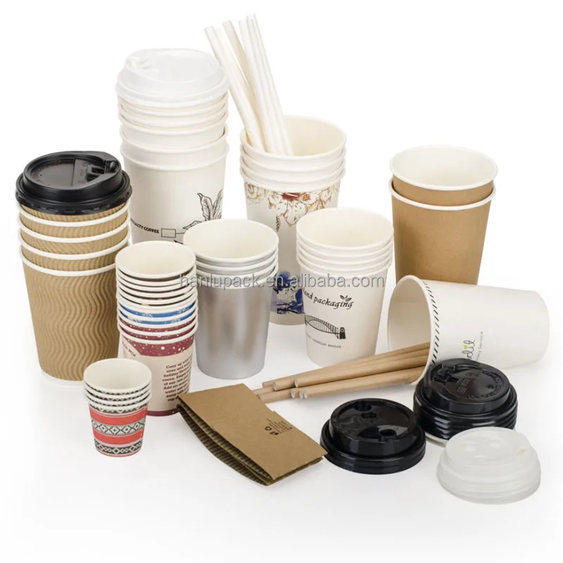 HANLU 12oz/16oz/24oz Custom Disposable Hot Drink Coffee Paper Cups with Lids Sleeves