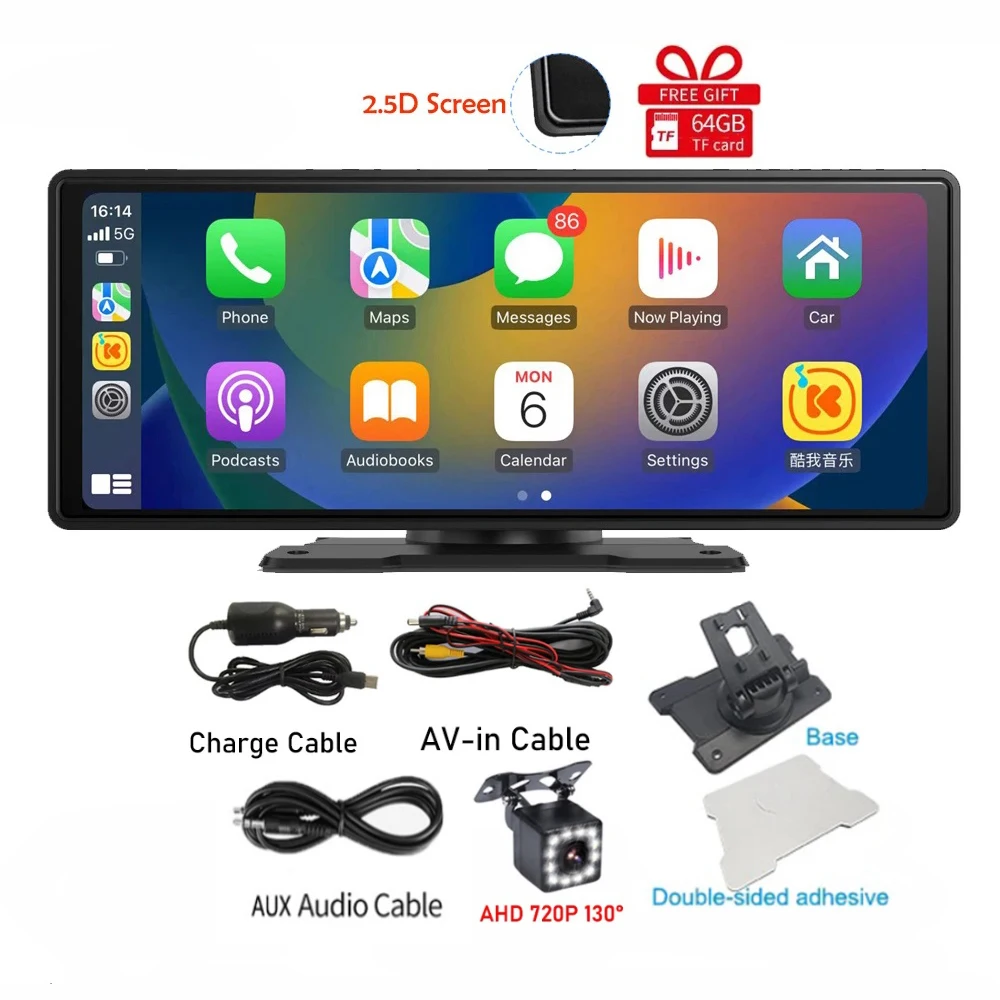 Newest 10.26 inch Full Touch Screen Wireless CarPlay Portable Car Stereo Wireless Android Auto Car Navigation with Voice Control