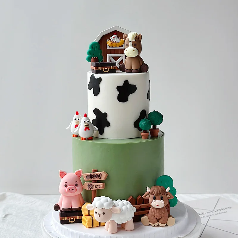 Soft plastic Ungle Animals Cake Decoration Yak Pony Sheep Pig Chicken Cake Topper For Birthday Party