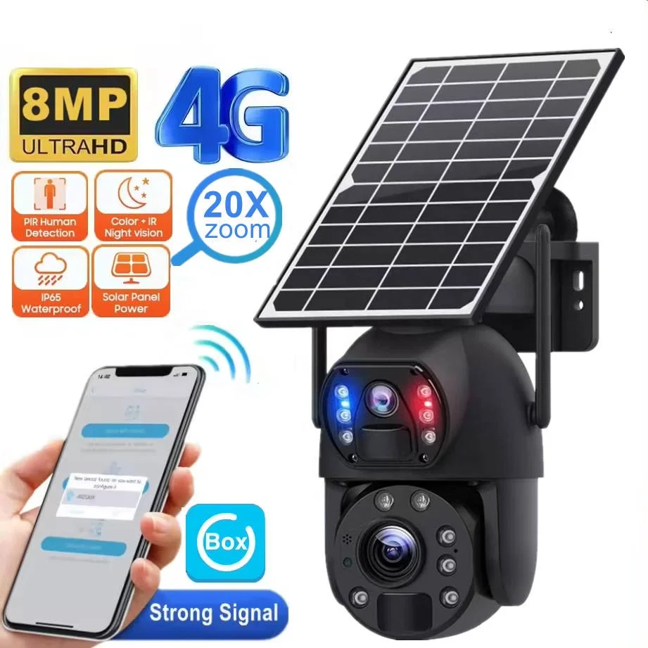 Jortan Ubox 20X Zoom 4G Wireless Solar Surveillance CCTV PTZ Camera 4G Sim Card Dual Lens WiFi Outdoor Security Solar Camera