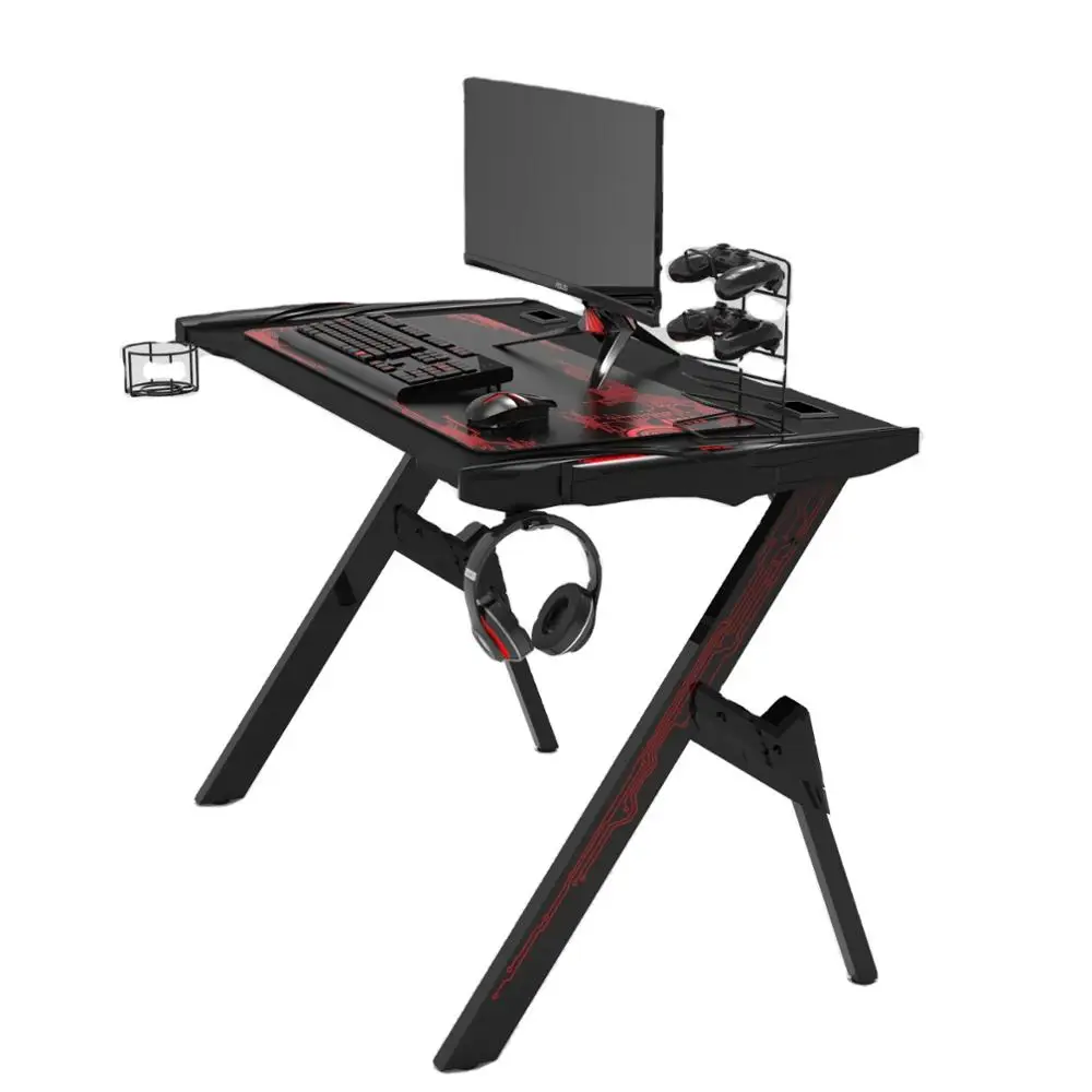 S NEW ITEM 1.2m Latest Design RGB LED Light Gaming Table PC Computer Desk With Carbon Fiber MDF Desktop