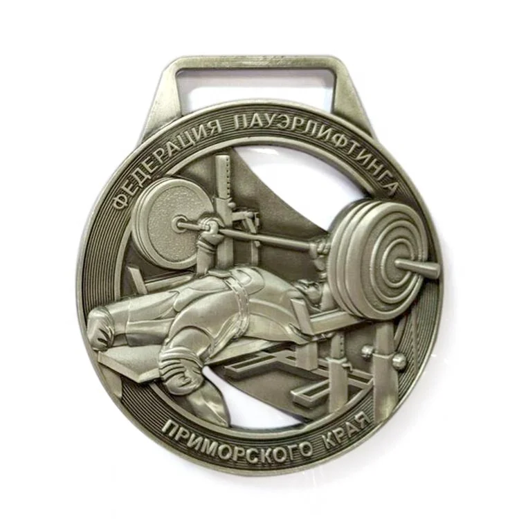 Zhongshan Factory production Die casting Sport Day metal award embossed Powerlifting Metal Medal