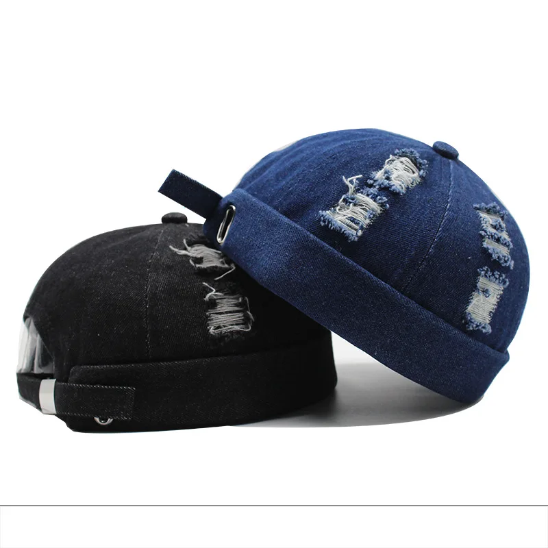 HZM-23390 Denim vintage broken Men Docker Cap Brimless Hat Retro Adjustable Literary Landlord Sailor Cap Hip Hop Hat