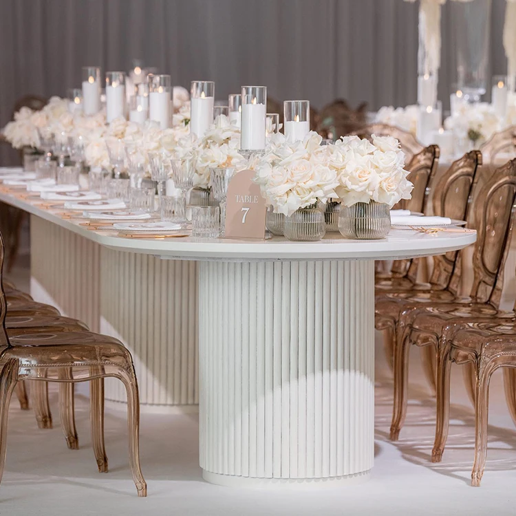 2023 Newest Design Modern Cream Style Roman Column Table Legs Base Oval Wedding Tables