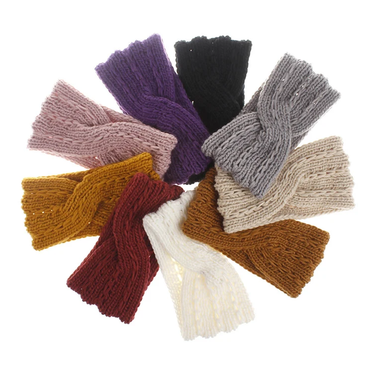Wholesale Winter Cold Weather Cross Crochet Knitted Ear Warmer Bow Headband for Women and Girls