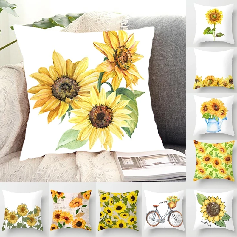 Best sell vintage style sunflower cushion cover yellow decorative cushion cover for sofa home decoration