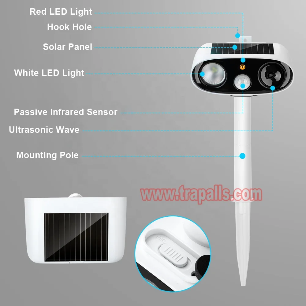 Outdoor Garden LED PIR Solar Bird Repellent Expel Rodent Ultrasonic Animal Repeller