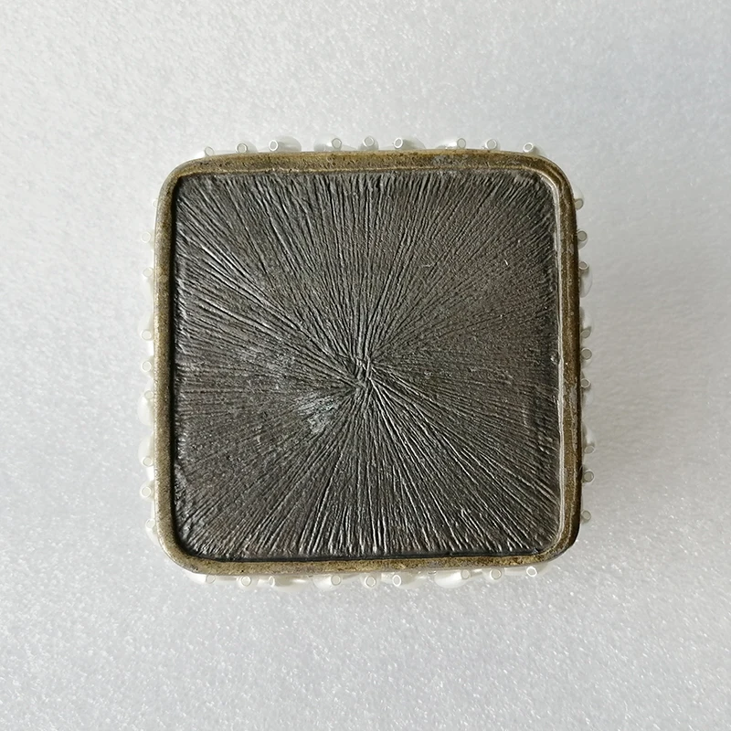 Square Bronze White Pearls Beaded Zinc Alloy Metal Jewelry Trinket Box(#P05409a2)