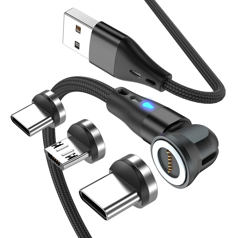 HLY 22024 Магнитный USB 3 в 1 кабель для быстрой зарядки L-образный и прямой 3A передачи данных Кабель-адаптер телефона
