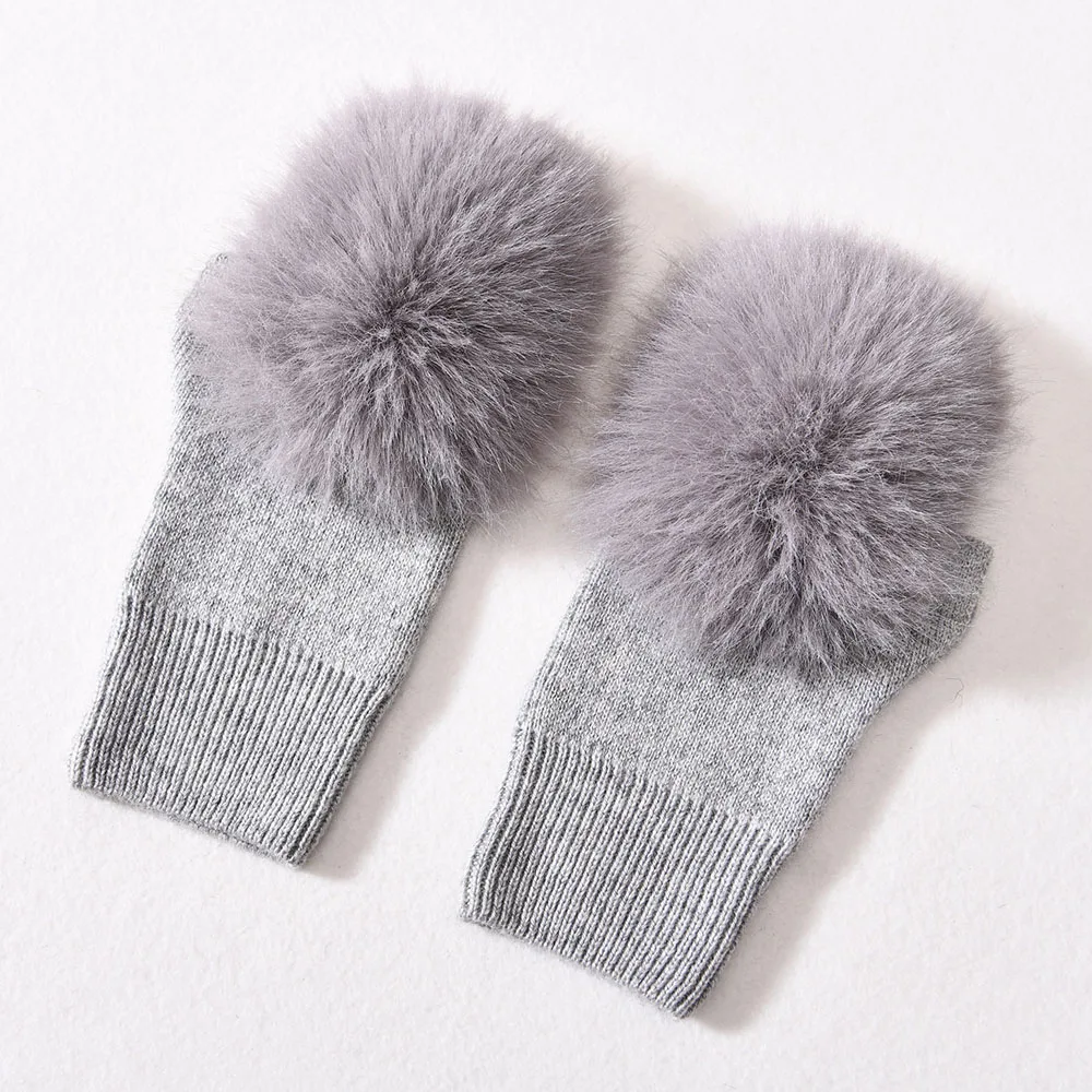 Оптовая продажа новые стильные женские варежки без пальцев с искусственным мехом зимние теплые плотные кашемировые вязаные