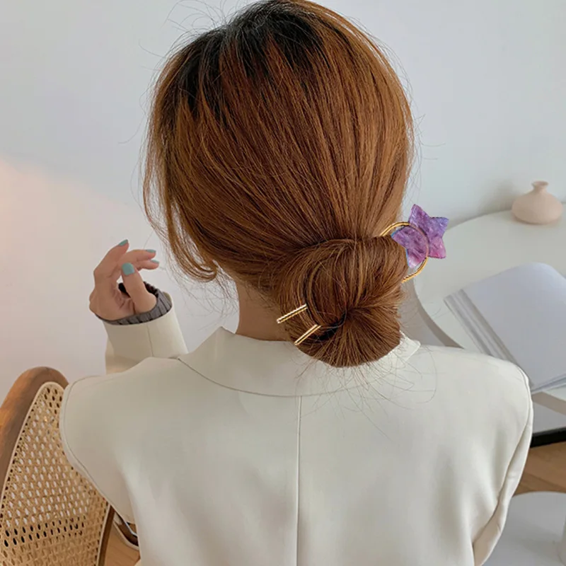 Hair accessories Acetic acid heart star u-shaped hair fork heart five-pointed star metal hairpin headwear hair tray