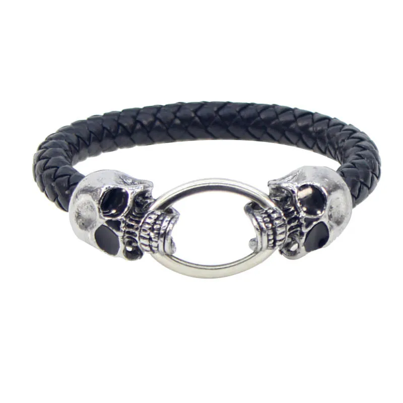 Exaggerated Personality Punk Skull Woven Leather Bracelet For Men
