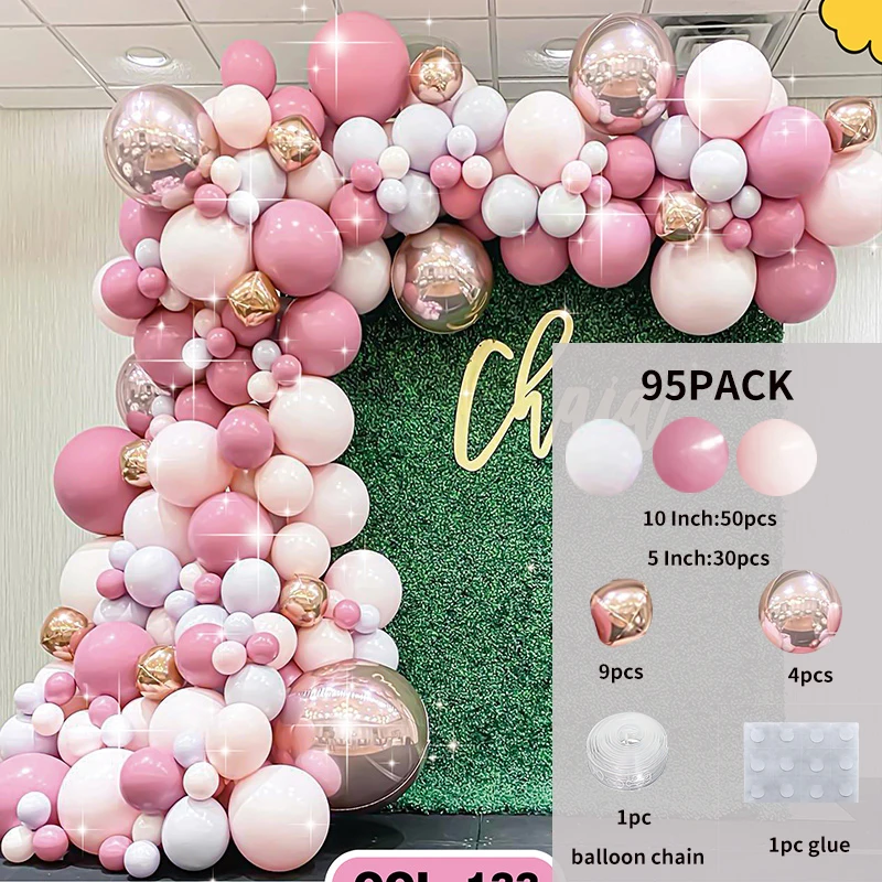 89PCS Confetti Pastel Pink Balloon Garland Set Pink Balloon Arch Kit for Birthday Baby Shower Wedding