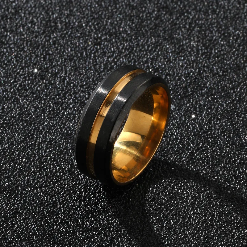 Trendy 8MM Stainless Steel Silver Black Blue Groove Ring for Men Wedding Bands Rainbow Rings Male Jewelry