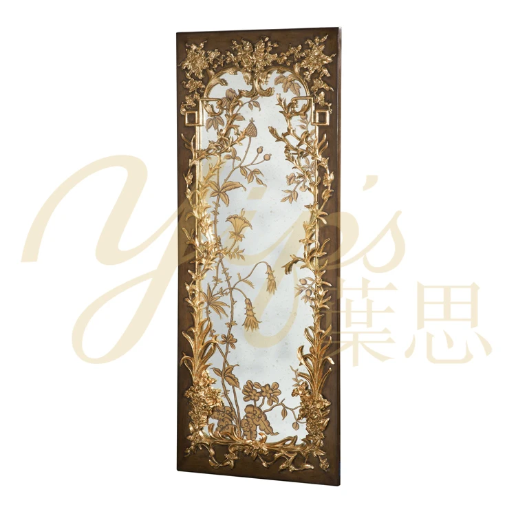 Yips LD-1709-1660 European Series Resin Carving Handpainted Floral Pattern Livingroom Decoration Classical Wall Mirror
