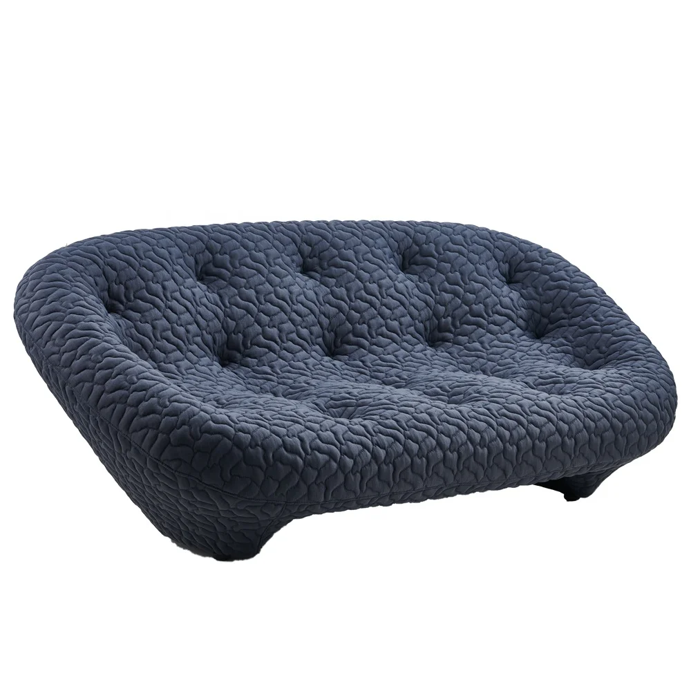 Comfortable soft navy blue fabric Italian design tufted art deco sofa