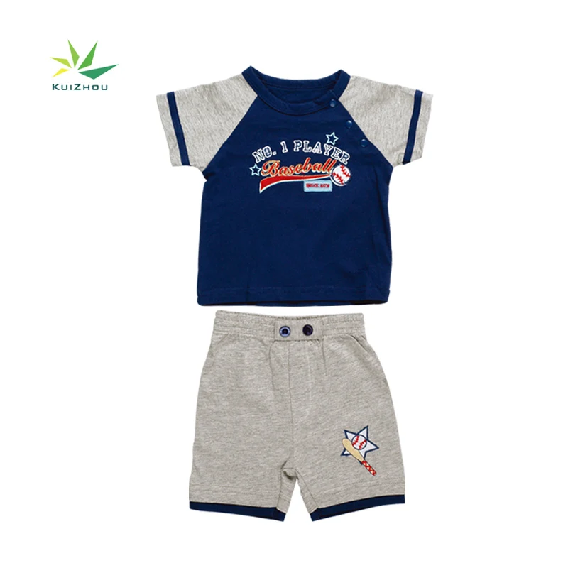 Summer Sporty Style 100% Cotton Clothes Embroidery Short Sleeve T Shirt and Short Pant 2 Pieces baby boy clothing sets