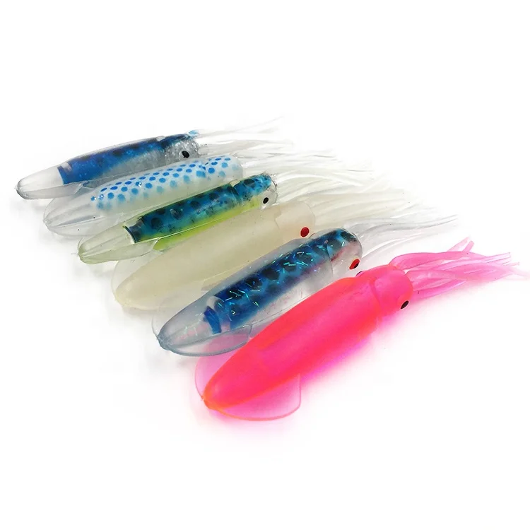 12cm Soft Plastic PVC Luminous Squid Shape Saltwater Tuna Fishing Lure Squid Bait For Fishing