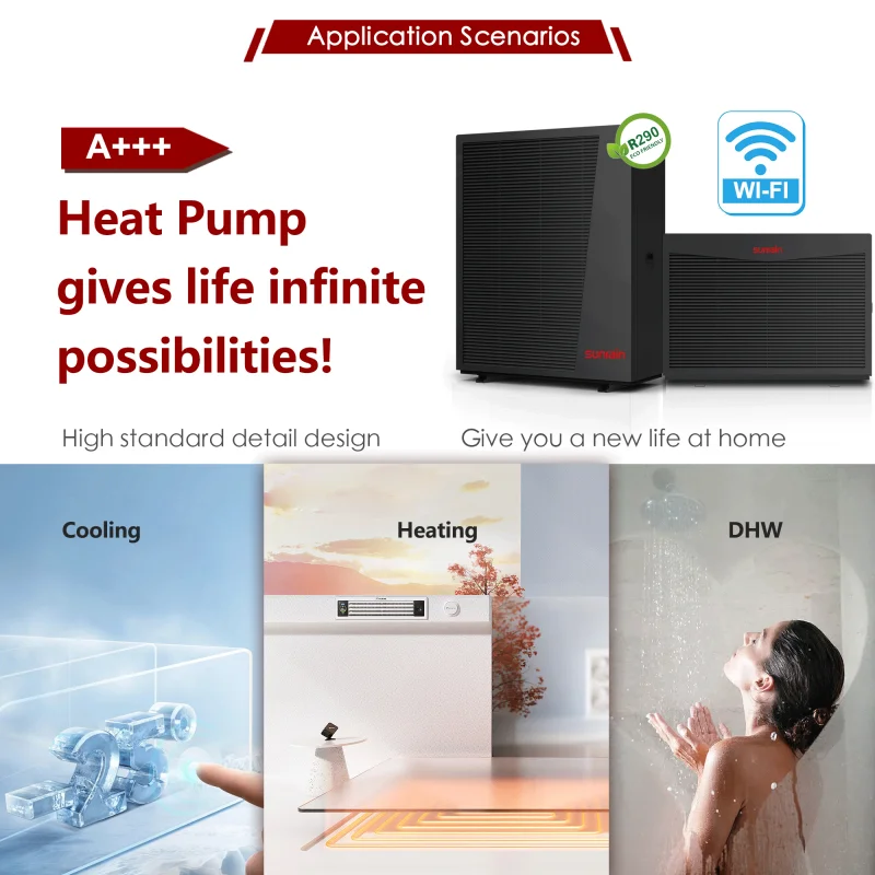 ERP CE SG READY BAFA Approved R290 Monoblock Inverter Air To Water Heating Pump For Domestic Hot Water Home Heating Cooling