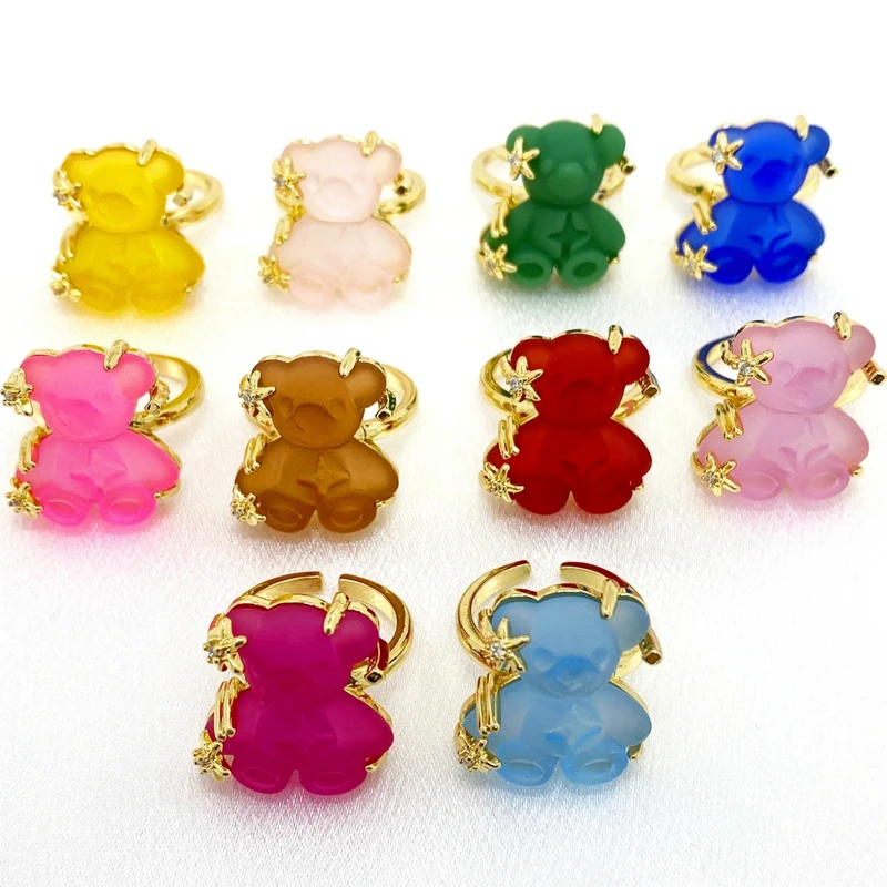 INS Fashion Jewelry Crystal Teddy Bear Shaped Finger Ring Sweet Cute Bear Adjustable Rings Women Girls