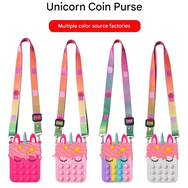 Dream Unicorn Shoulder Bag Girls Gift Toy Fidget Bubble Pop Coin Purse Silicone Crossbody Cosmetic bag  Gift for Toddler