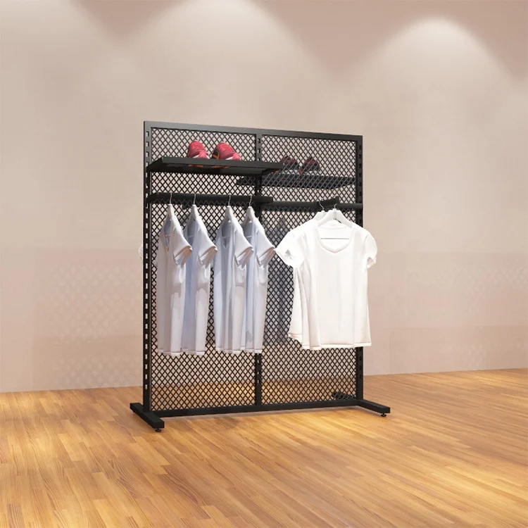 Customized  Black Powder Coating Store Gondola Island Clothes or Shoe Shelf for Displaying Various Products