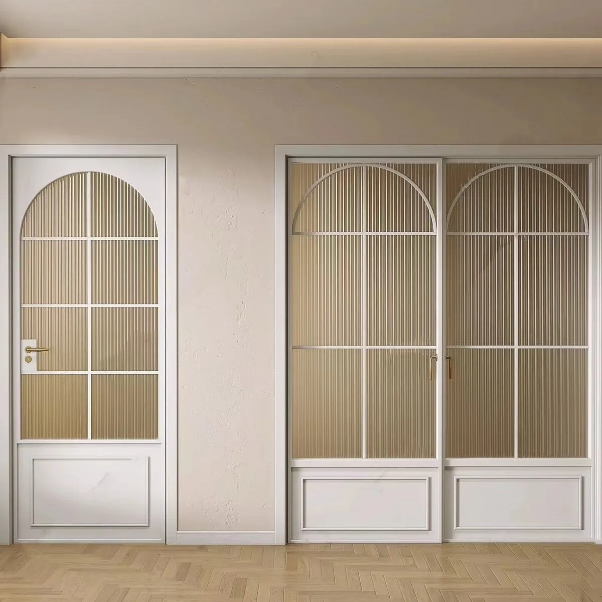 Backyard swing door curved aluminum decorative bars inswing hinged door with storm glass steel door