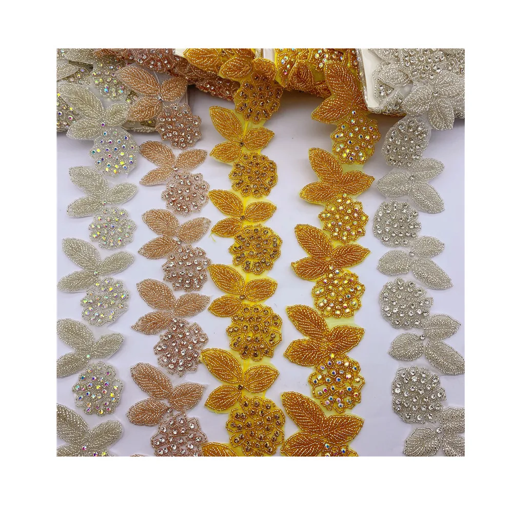 Crystal Motif Strass flower Hot Fix Rhinestone Tape  Ribbon With Rhinestones Iron On Appliques for wedding belt DIY