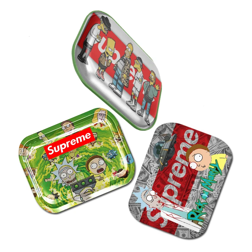 28*18cm Custom Logo Metal Herb Trays Double sided Custom Rolling Tray with Magnetic Cover