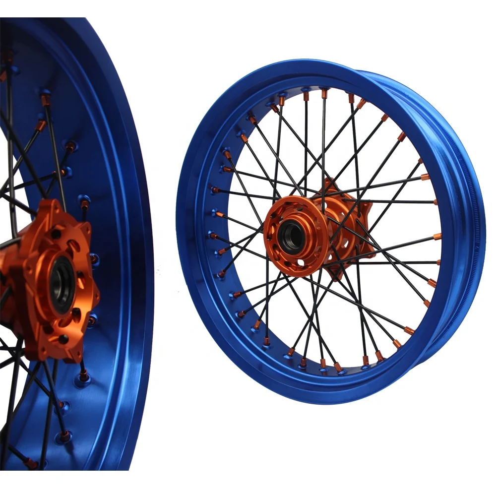 17 Inch 36 Spokes Blue Rim EXC SXF SX 250 300 450 Anodization Alloy Motorcycle Spoke Wheels Supermoto Wheels For KTM