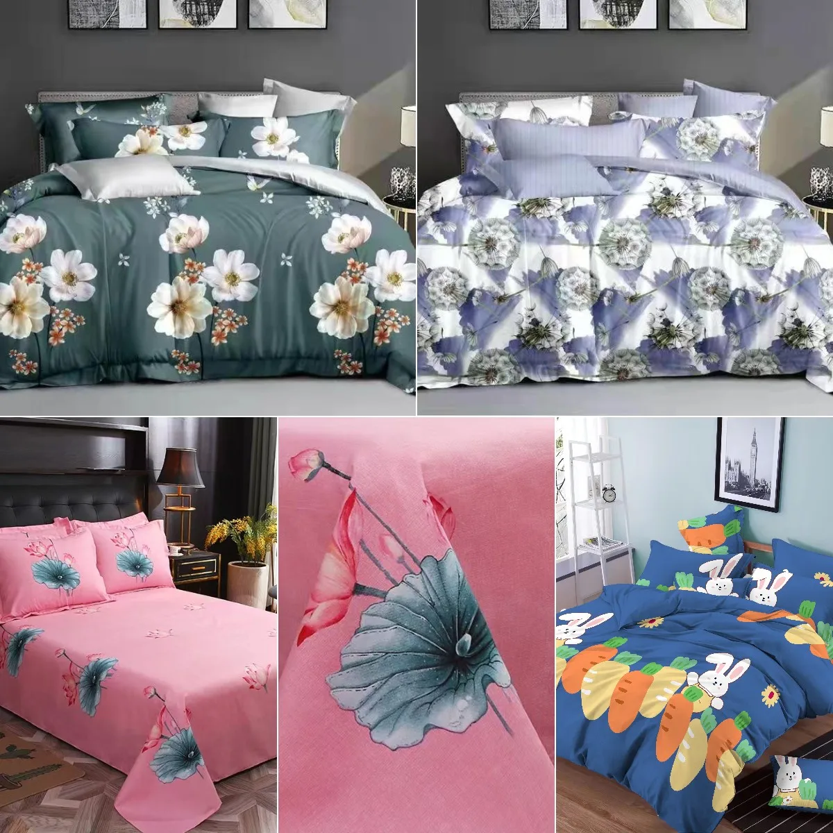 customized disperse printing polyester bed sheet bedding set raw material fabrics