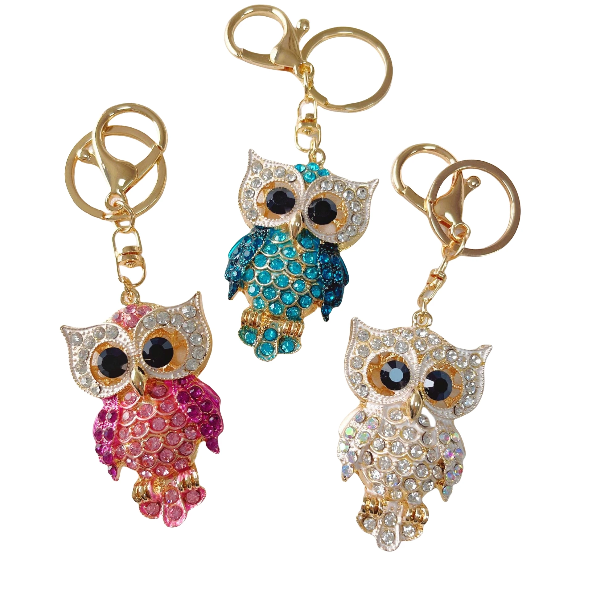 crystal owl Keychain bling for Women Men Car Purse Bag Charm Pendant Handbag Backpack rhinestone Gold owl Metal Key Chains rings